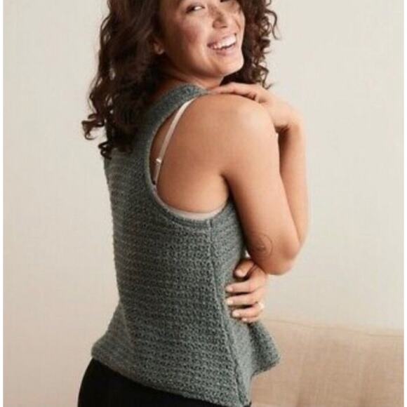 Aerie Cotton Crochet Knit Racerback Sweater Tank Top in Green Size M - Picture 2 of 5